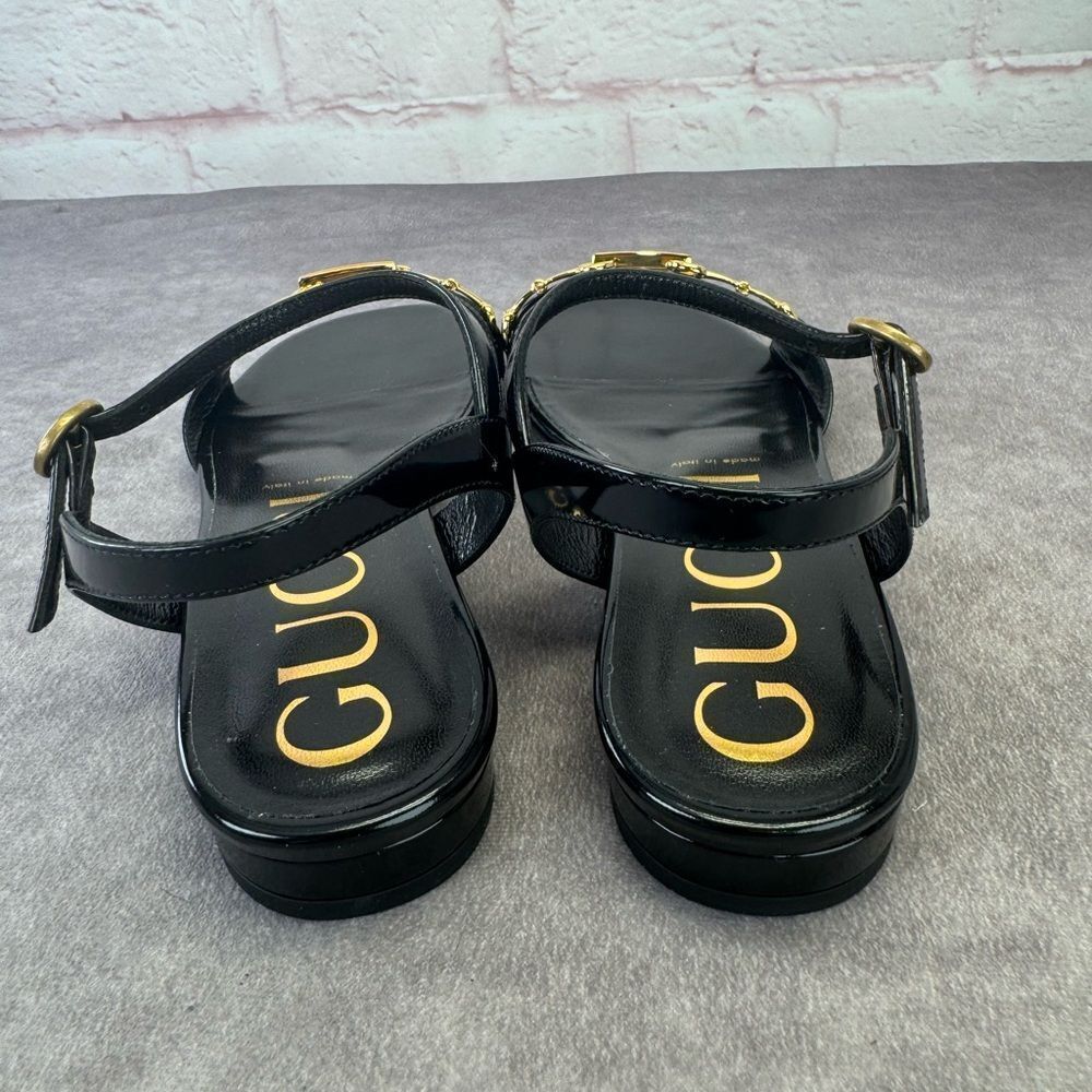 Gucci NIB Horsebit Black Patent Sandals Flats 38.5 - Picture 6 of 12